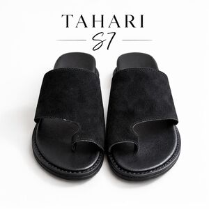 Tahari Black Suede Sandals Slides Sz.7 Low Heel Comfort Chic Summer